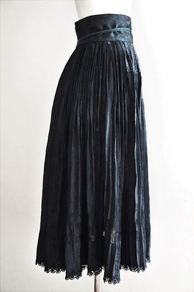 50s Hungarian Black Silk Brocade Skirt