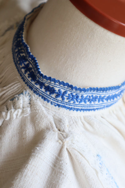1940s Gold And Blue Hand Embroidered Romanian Blouse