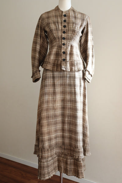 1880s Plaid Travel Suit Three Piece-Jacket