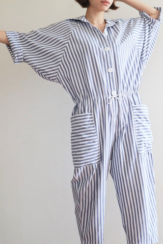 80s Striped Cotton Oversized Jumpsuit