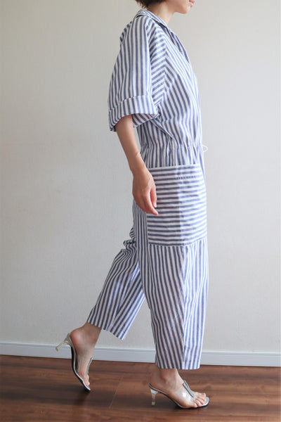 80s Striped Cotton Oversized Jumpsuit