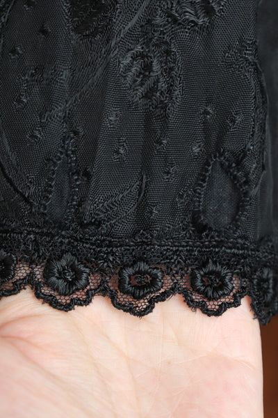 50s Hungarian Black Silk Brocade Skirt