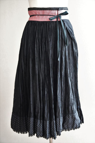 50s Hungarian Black Silk Brocade Skirt