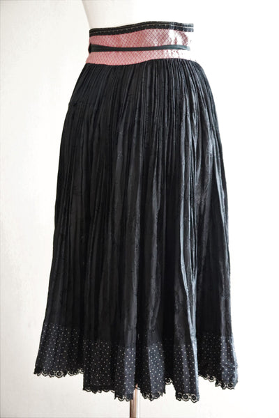 50s Hungarian Black Silk Brocade Skirt