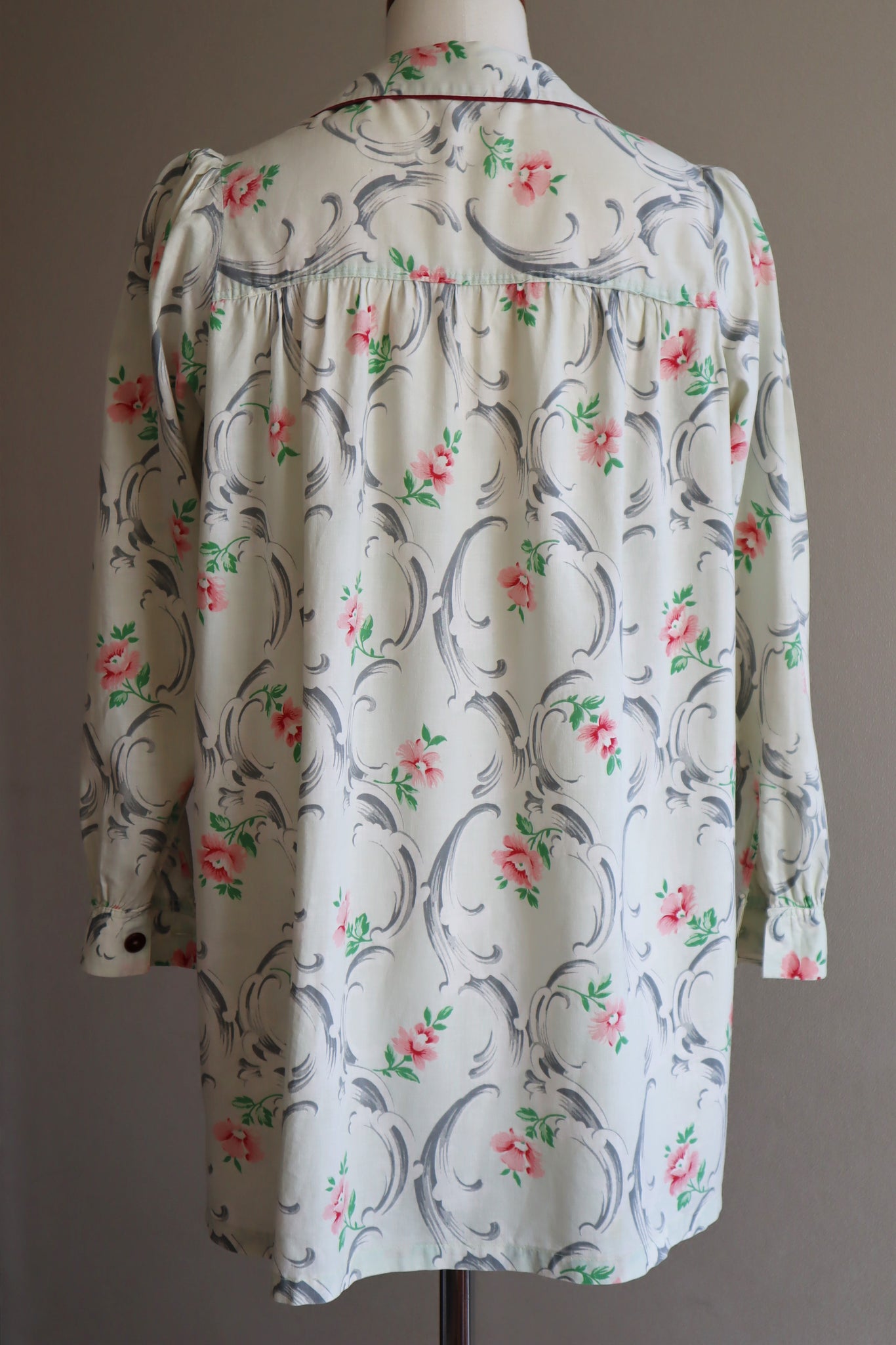 40s Pink Floral Cotton Smock Blouse