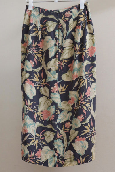 80s Two-Piece Floral Silk Blouse Skirt Set