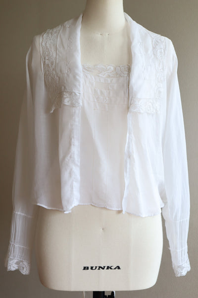 1910s Filet Lace White Lawn Cotton Blouse