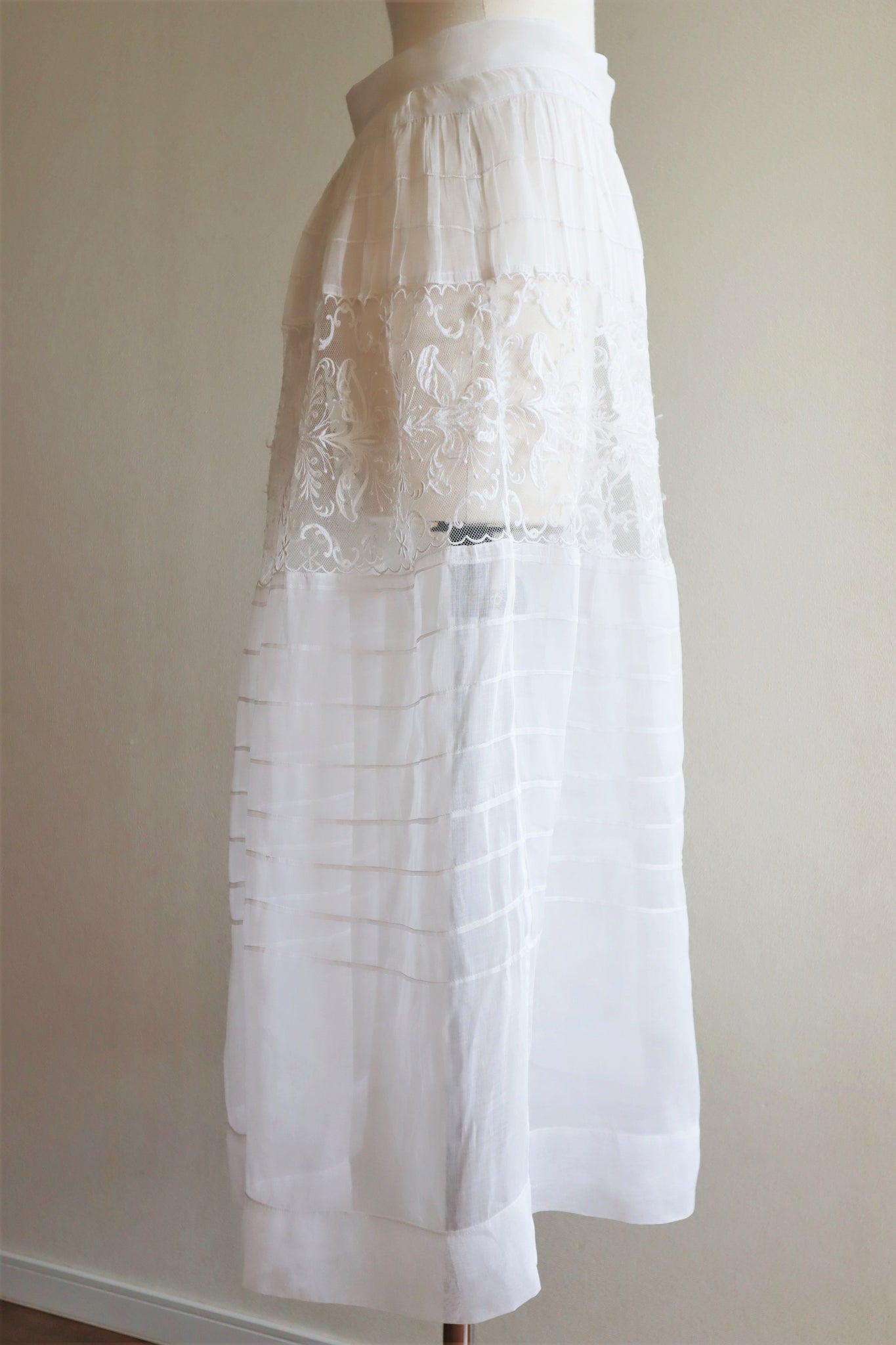 1900s Edwardian Organza And Lace Romantic Sheer Skirt