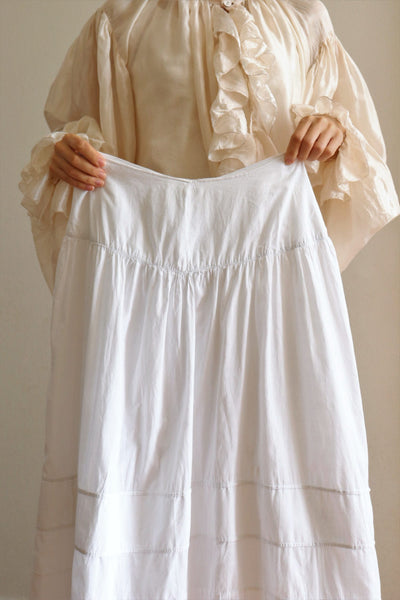 19th Antique French White Cotton Tiered Skirt