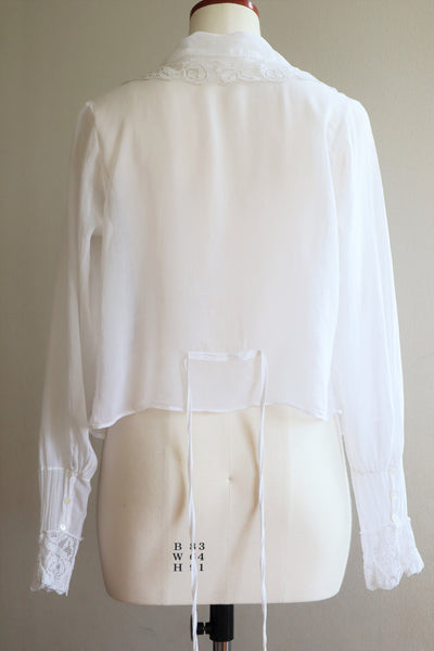 1910s Filet Lace White Lawn Cotton Blouse