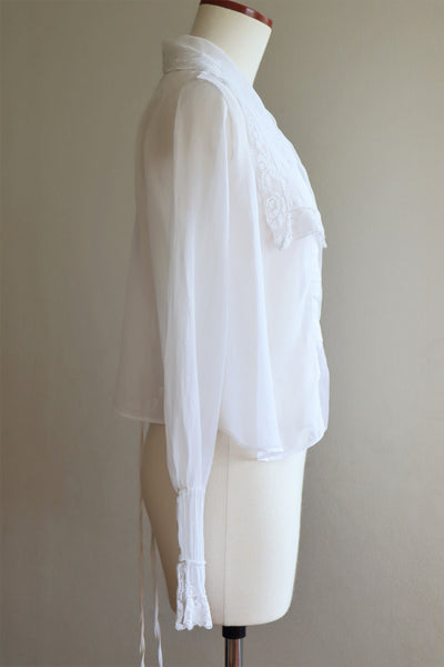 1910s Filet Lace White Lawn Cotton Blouse