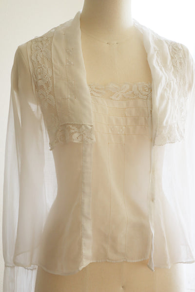 1910s Filet Lace White Lawn Cotton Blouse