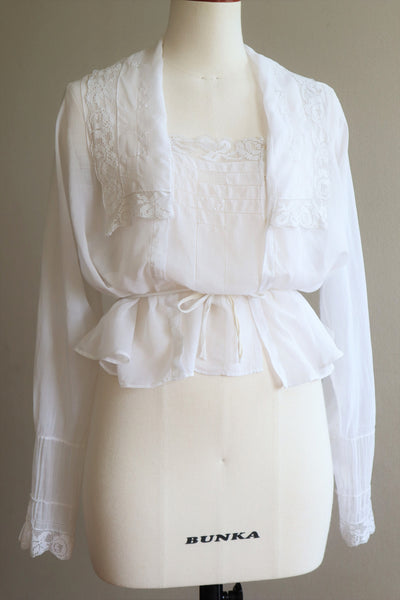 1910s Filet Lace White Lawn Cotton Blouse