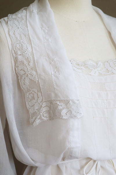 1910s Filet Lace White Lawn Cotton Blouse