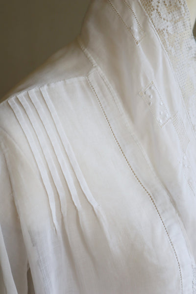 1910s Filet Lace White Lawn Cotton Blouse