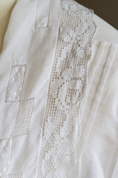 1910s Filet Lace White Lawn Cotton Blouse