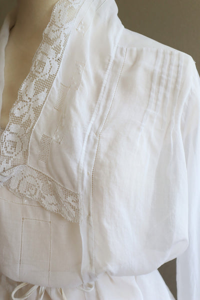 1910s Filet Lace White Lawn Cotton Blouse