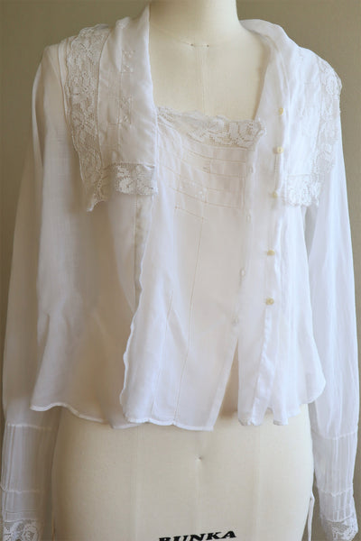 1910s Filet Lace White Lawn Cotton Blouse