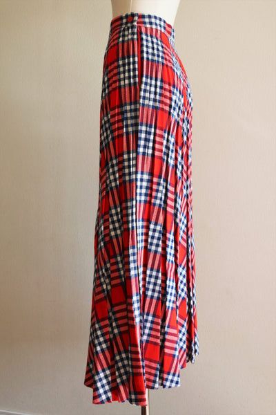 70s Full Length  Pleats  Plaid Skirt