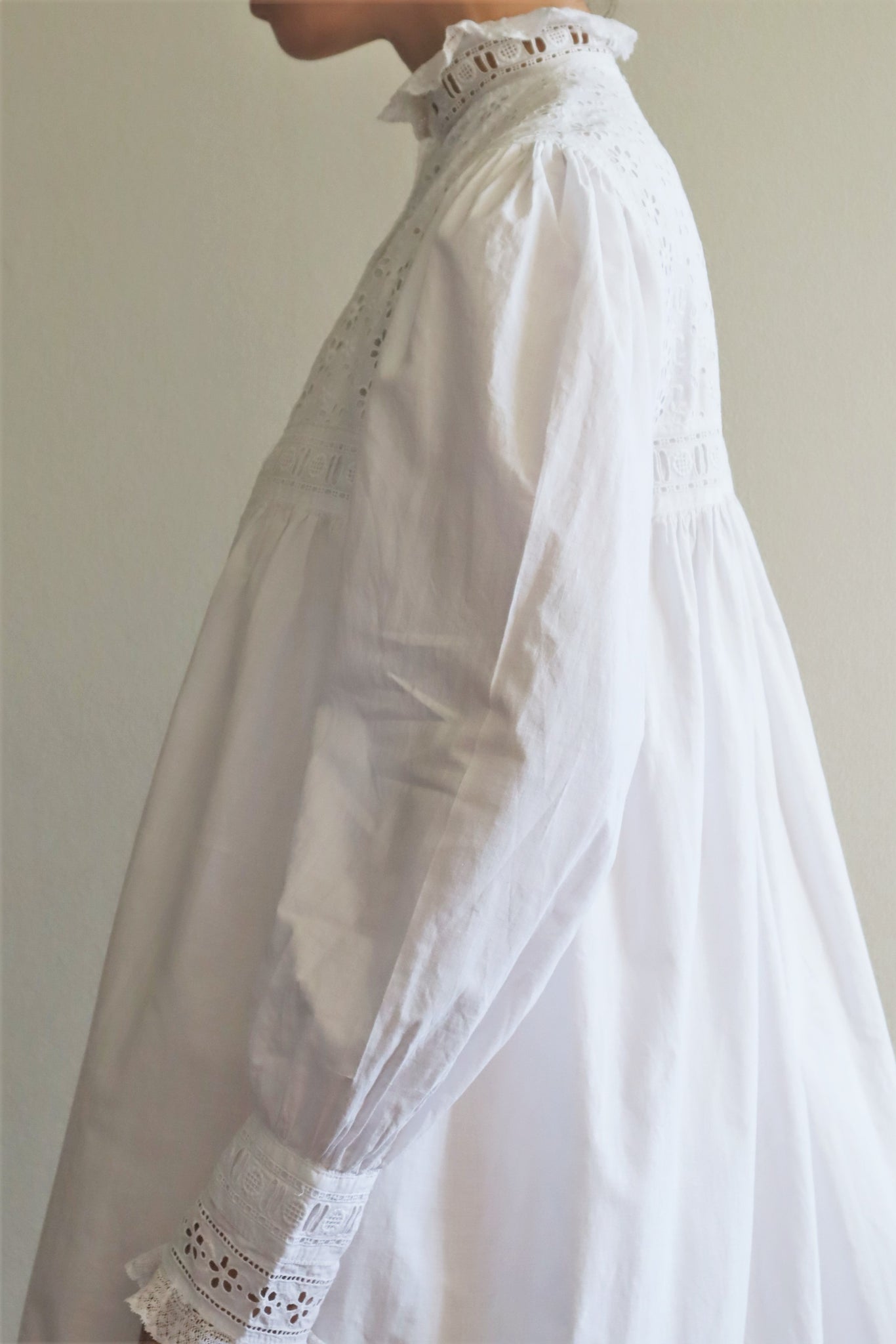 1920s Broderie Anglaise Puff Sleeve White Cotton Dress