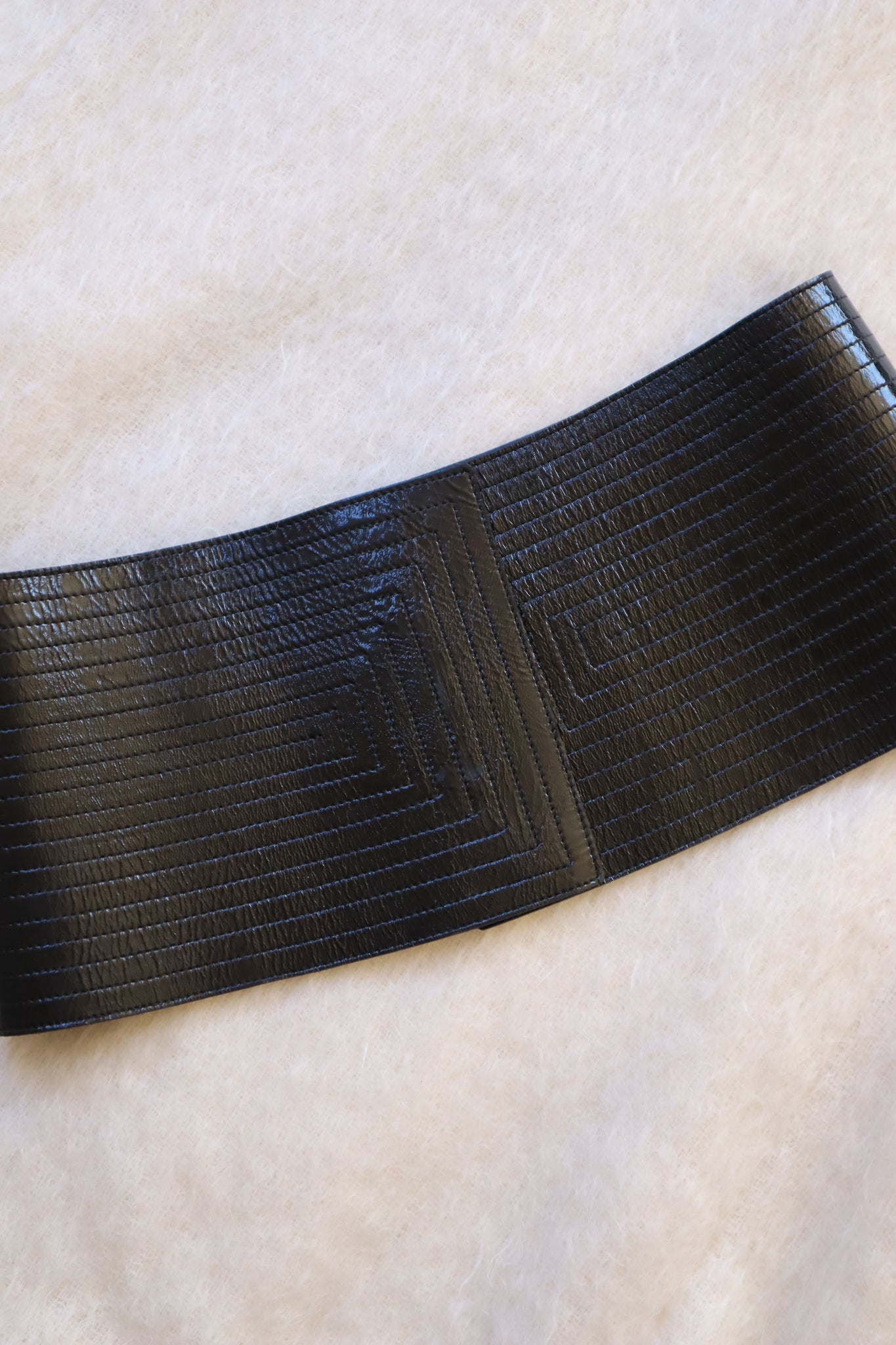 80s Black Enamel Leather Sash Belt