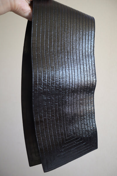 80s Black Enamel Leather Sash Belt