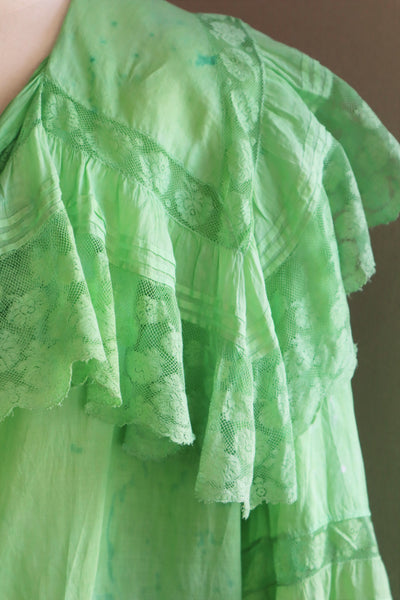 1890s Victorian Hand-dyed Apple Green Bell Sleeve Gown