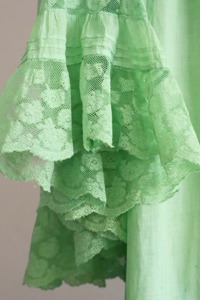 1890s Victorian Hand-dyed Apple Green Bell Sleeve Gown