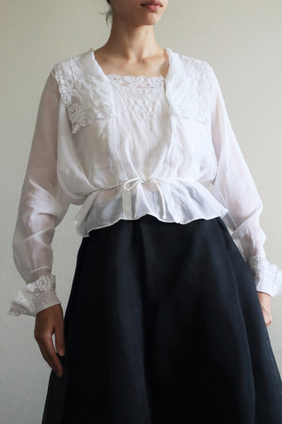 1910s Filet Lace White Lawn Cotton Blouse