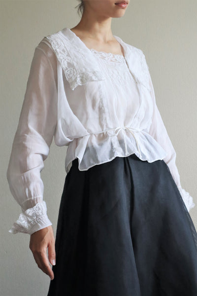 1910s Filet Lace White Lawn Cotton Blouse