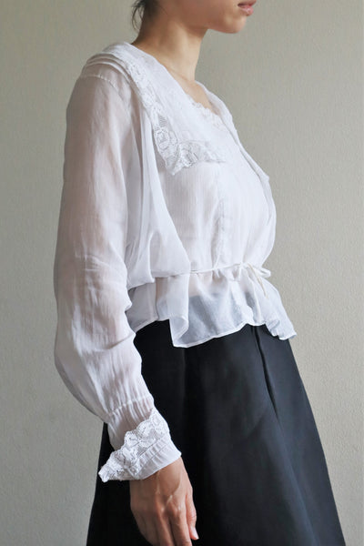 1910s Filet Lace White Lawn Cotton Blouse