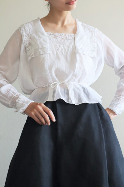 1910s Filet Lace White Lawn Cotton Blouse