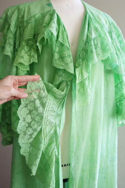 1890s Victorian Hand-dyed Apple Green Bell Sleeve Gown