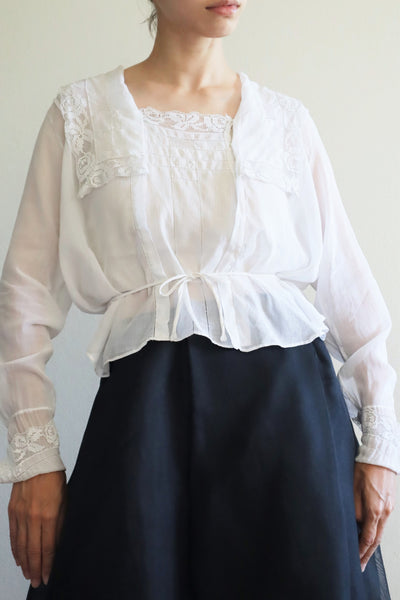 1910s Filet Lace White Lawn Cotton Blouse