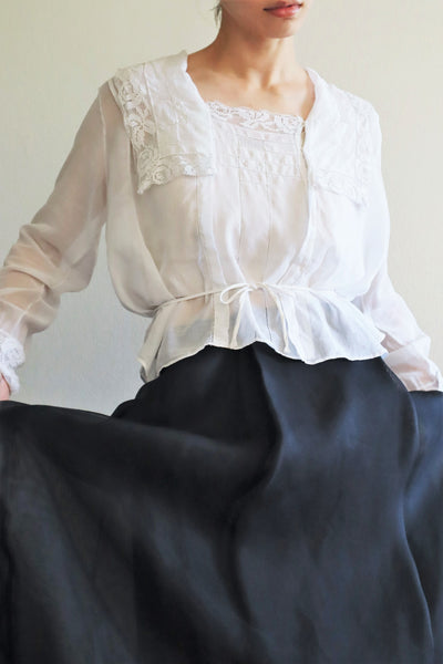 1910s Filet Lace White Lawn Cotton Blouse