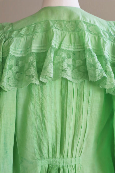 1890s Victorian Hand-dyed Apple Green Bell Sleeve Gown