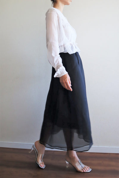 90s Vintage Black Sheer Silk Skirt