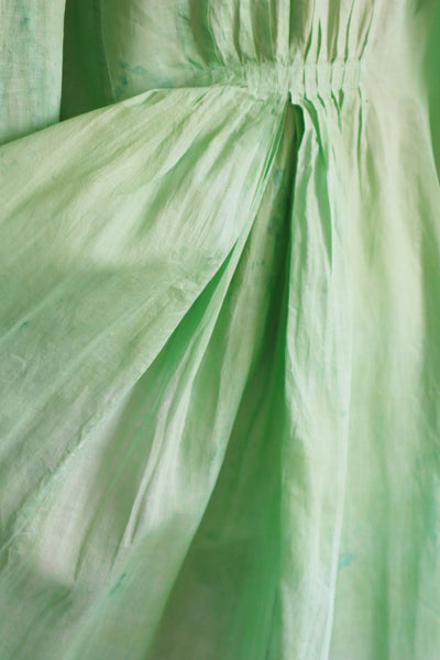 1890s Victorian Hand-dyed Apple Green Bell Sleeve Gown