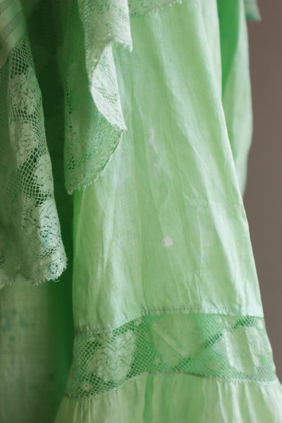 1890s Victorian Hand-dyed Apple Green Bell Sleeve Gown