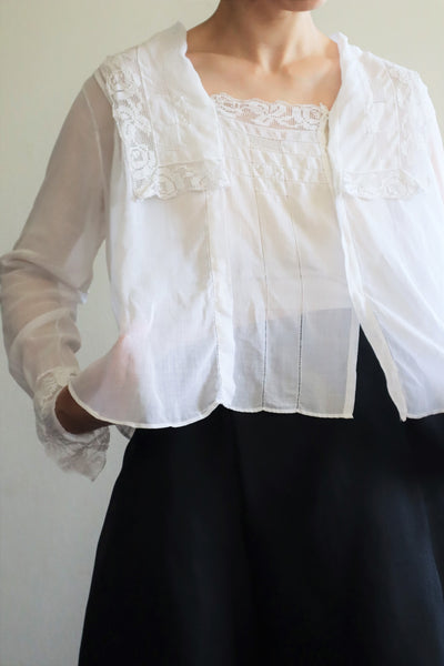 1910s Filet Lace White Lawn Cotton Blouse