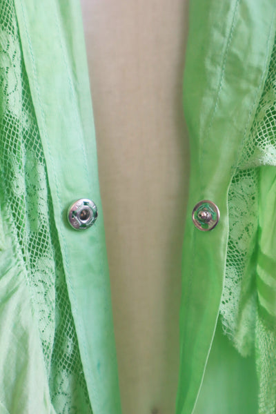 1890s Victorian Hand-dyed Apple Green Bell Sleeve Gown