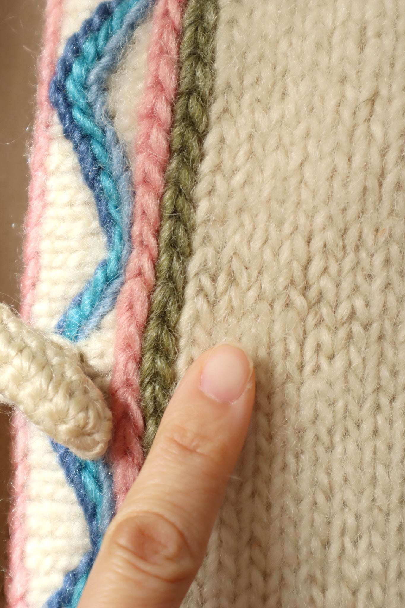 70s~80s Hand-Knit Chunky Wool Cardigan