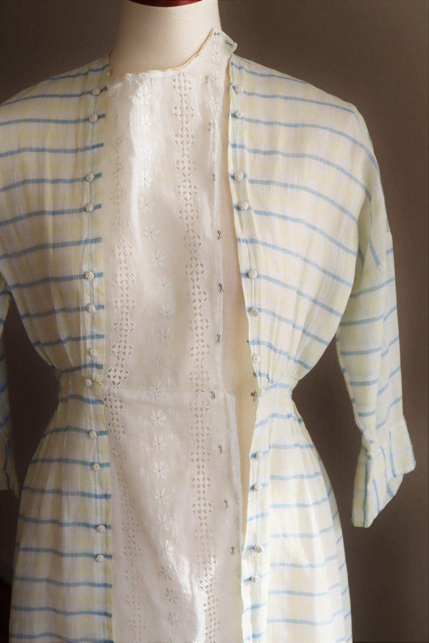 1900s Edwardian Yellow and Blue Plaid Cotton Dress