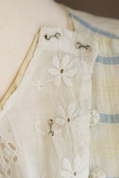 1900s Edwardian Yellow and Blue Plaid Cotton Dress