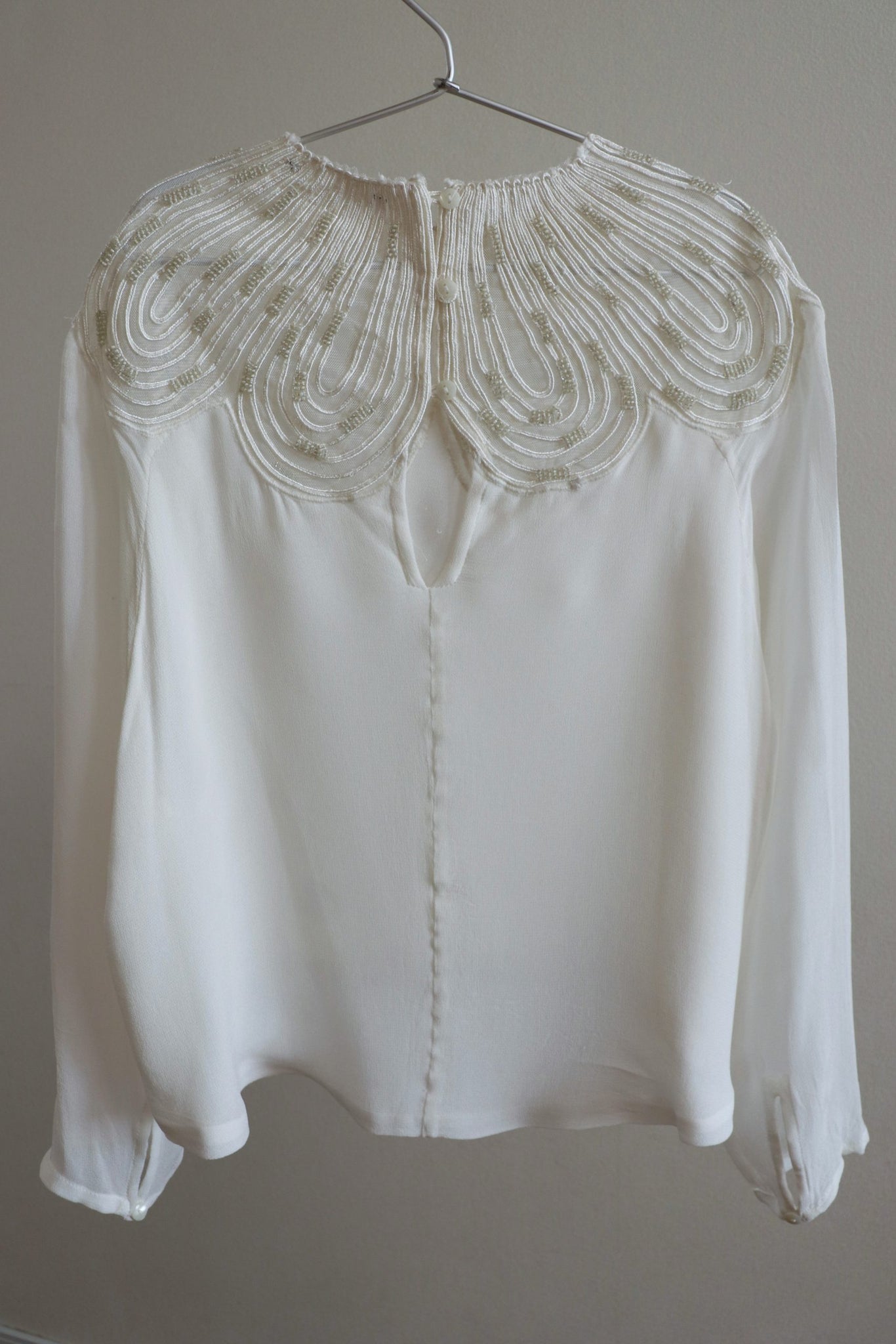 80s Sugar White Embellished Sheer Blouse