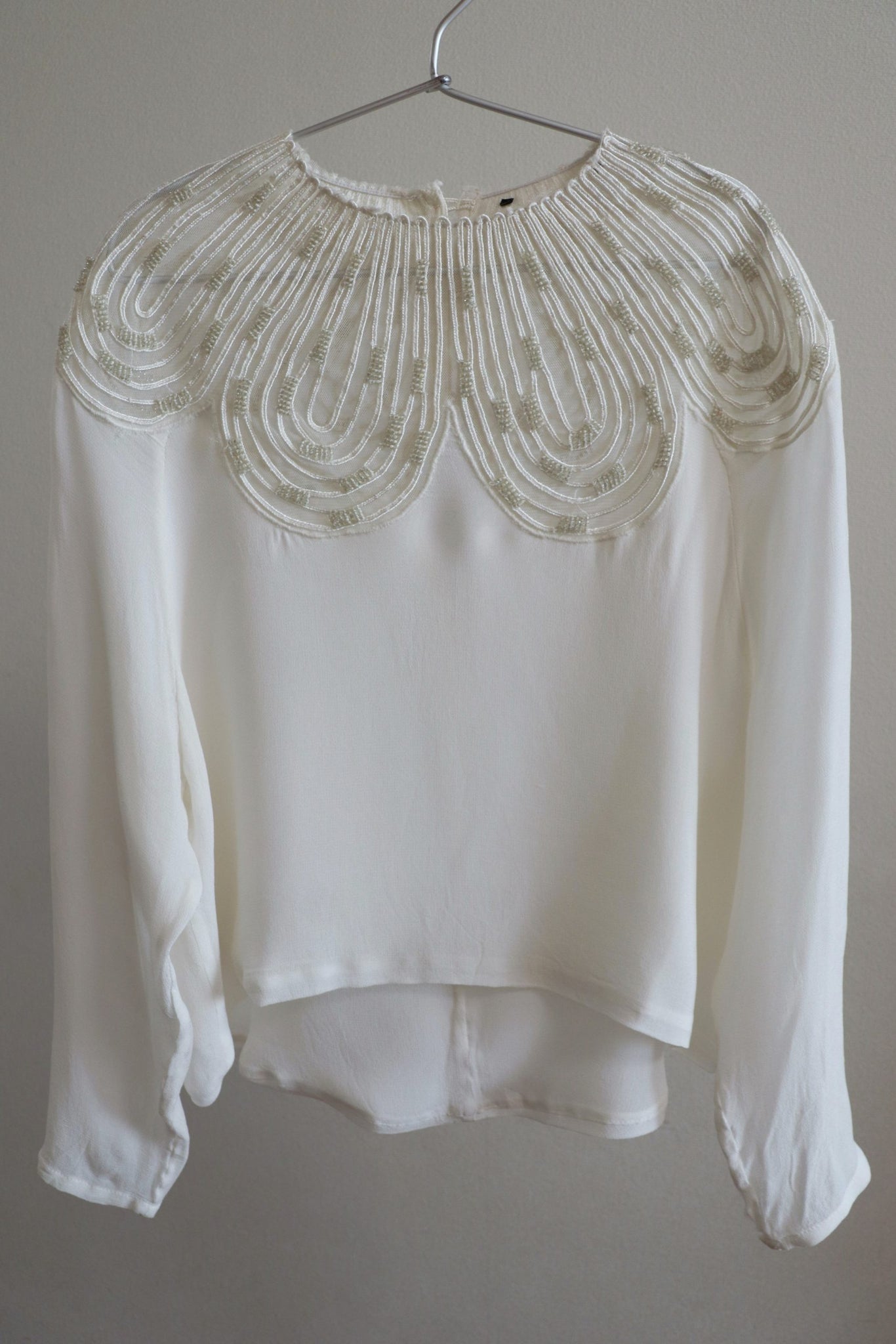 80s Sugar White Embellished Sheer Blouse