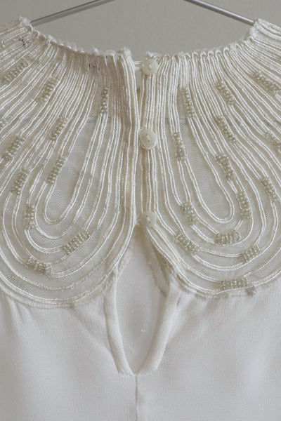 80s Sugar White Embellished Sheer Blouse