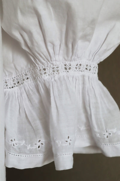 1900s All Hand Sewn Ruffled Collar White Cotton Dress