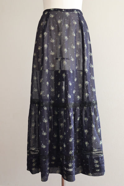1910s Edwardian Navy Calico Print Cotton Skirt