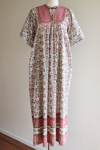 70s Block Print Indian Cotton Maxi Dress